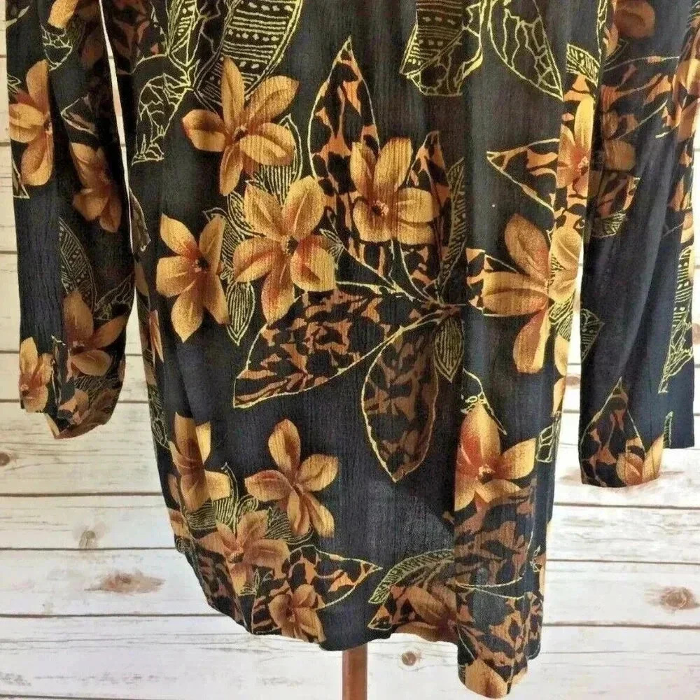 SEQUEL Women Long Sleeve Floral Black & Brown Collarless Cardigan Blouse Size 6 - Picture 8 of 10